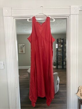 NWT Old Navy Coral Asymmetrical V-Neck Handkerchief-Hem Dress